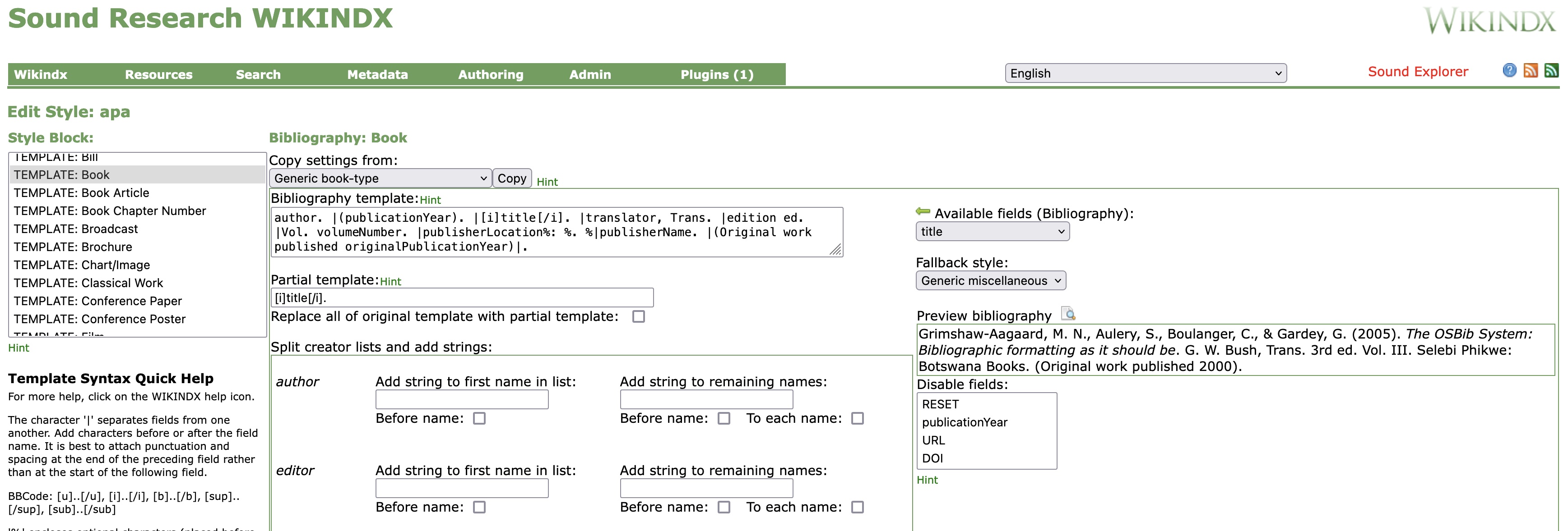 Bibliographic Style Editor